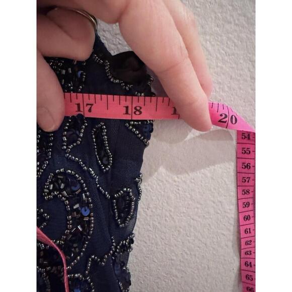 Primavera Couture Fitted Mesh Navy BlueBeaded Dress Sz 10 Prom Formal Homecoming - Picture 7 of 11